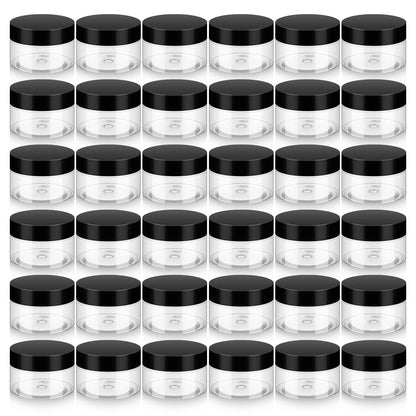 36 Pack 1 OZ Plastic Jars with Lids, BPA Free, Reusable, Refillable Transparent Cosmetic Containers for Bath Salts, Cosmetics, Powders, Beauty Product and Small Accessories