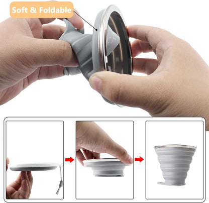 Litoexpe 2 Pack Silicone Collapsible Travel Cup Portable Folding Camping Cup Sets with Lids, Grey & Blue