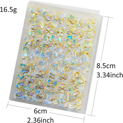 20 Sheets Butterfly Nail Stickers Y2k Gold 3D Self Adhesive Shiny Butterflies Nail Art Charms Decals Heart Nails Supplies Decoration Accessories (ST-GB)