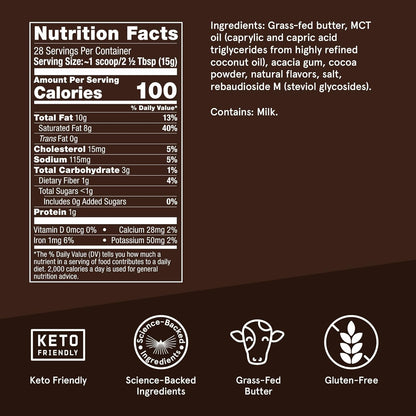 Bulletproof Mocha Creamer, 14.8 Ounces, Keto Coffee Creamer with MCT Oil, Grass-Fed Butter, and Real Cocoa, Supports Brain Function