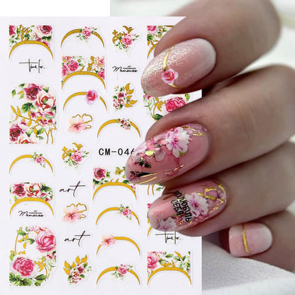 8 Sheets Flower Nail Art Sticker 3D Self-Adhesive Nails Stickers Floral Butterfly Nail Art Decals Holographic Blossom Decal for Women Hot Stamping French Manicure Stickers DIY Nail Supplies