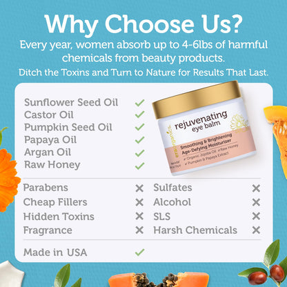 USDA Organic Eye Moisturizer Cream - Rejuvenating and Nourishing Age Defying Under Eye Balm - Natural Eye Cream for Sensitive Skin With Jojoba Oil, Agran Oil for Puffiness, Fine Lines and More