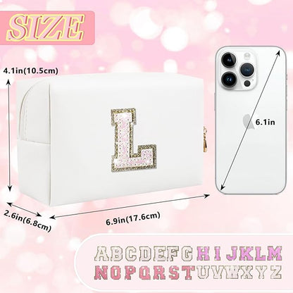 Initial letter patch makeup bag,
