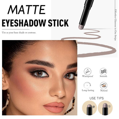 Eyeshadow Stick Gray Brown, Matte Cream Eye Shadow Stick Waterproof Neutral Nude Eyeliner Brightener Pencil Crayon Long-Lasting Eye Highlighter Makeup for Older Women Easy to Use High Pigmented