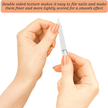 3 Pcs Stainless Steel Nail Files Kit with Leather Case, Double Sided Metal Nail Files with Anti-Slip Handle for Women and Men, Metal File Buffer Manicure Pedicure Tools for Fingernail Toenail(Pink)