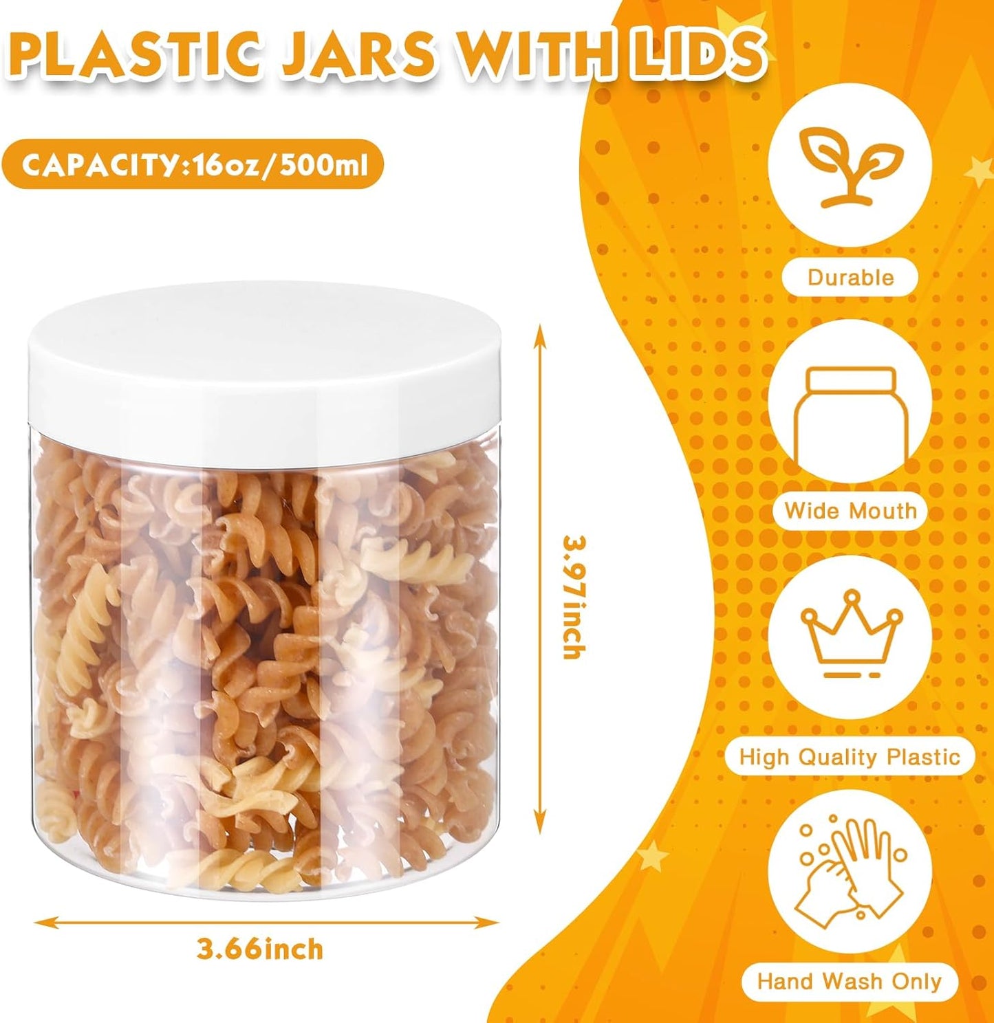 SATINIOR 24 Pieces Empty Clear Plastic Jars with Lids Round Storage Containers Wide Mouth for Beauty Product Cosmetic Cream Lotion Liquid Butter Craft and Food(White Lid,16 oz)