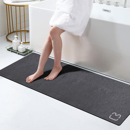 Diatomaceous Earth Bath Mat 17" x 59" Extra Long Bathroom Mat Large Fast Dry Super Absorbent Non-Slip Rubber Backed Shower Mat Bath Rugs Mats for Bathroom Floor, Tub, Shower, Sink, Dark Grey