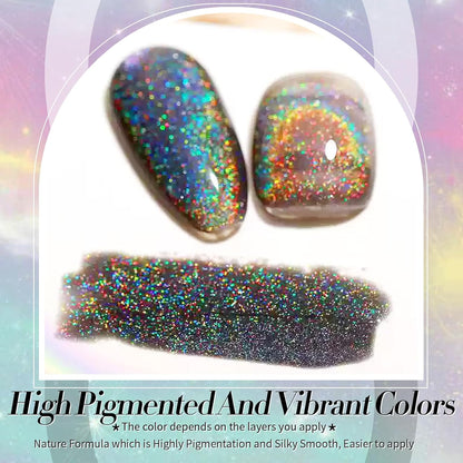 Born Pretty Cat Magnetic Eye Gel Nail Polish Holographic Rainbow Cat Magnetic Gel, Black Glitter Magnetic Soak Off U v Nail Gel Diy Art for Girls Women 15ML