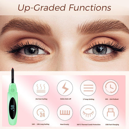 Heated Eyelash Curlers Electric Eyelash Curler with LED Display, 3 Temperature Modes Anti-Burn USB Rechargeable Natural Curling 24H Long Lasting for Women Makeup Tools Gifts LS423