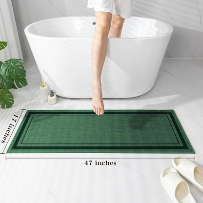 chakme Bathroom Rugs Mat 47x17, Ultra Thin Non Slip Bath Rug Runner Quick Dry Absorbent Bath Mat for Bathroom, (Dark Green, 47"x17")