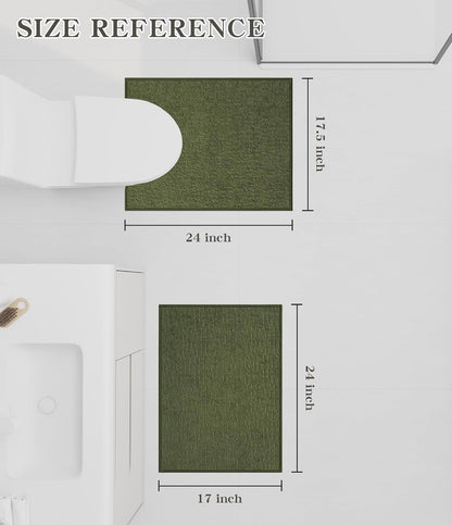 chakme Bathroom Rug Sets 2 Piece, Ultra Thin Bath Mat Quick Dry Bath Mat Set, Absorbent Bath Mat for Bathroom Non Slip Machine Washable, (Dark Green, 2 Piece)