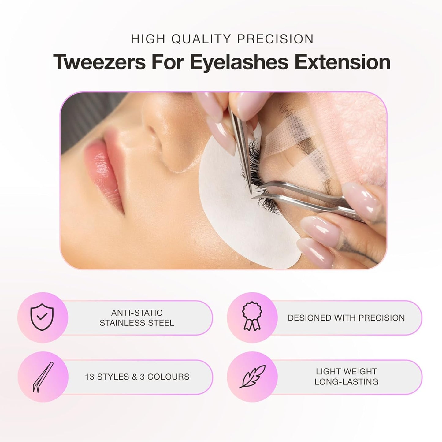 Curacoro Lash Tweezer - Professional & Precision Fiber Tip Grip Lash Tweezers for Eyelash Extensions, Multi Shapes & Purposes Tweezers for Volume, Isolation & Classic Lashes (Gold, Lashy and Classy)