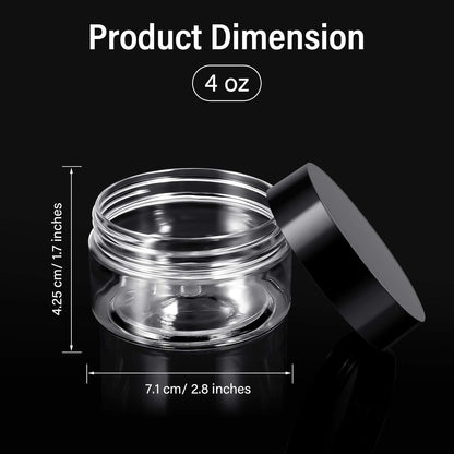 Patelai 4 Pieces Round Wide-mouth Leak Proof Plastic Container Jars with Lids for Travel Storage Makeup Beauty Products Face Creams Oils Salves Ointments DIY Making(4 Ounce,Black)