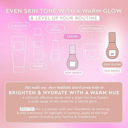 Glow Recipe Hue Drops - Mini Tinted Face Serum - Bronzing Drops to Brighten & Hydrate - Skincare Makeup Primer & Liquid Highlighter to Blur Pores for a Radiant, Even Skin Tone - Sun Glow (15ml)