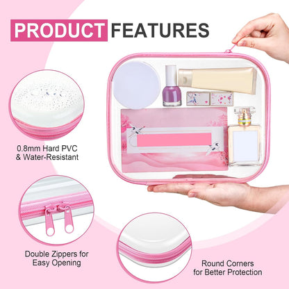 Sanwuta 6 Pcs Clear Hard Zipper Case Pencil Pouches Hard Plastic Zipper Pouches Makeup Bag Transparent Cases for Snacks Plastic Storage Organizer Box for Travel(Pink,9.84 x 7.87 x 2 Inch)