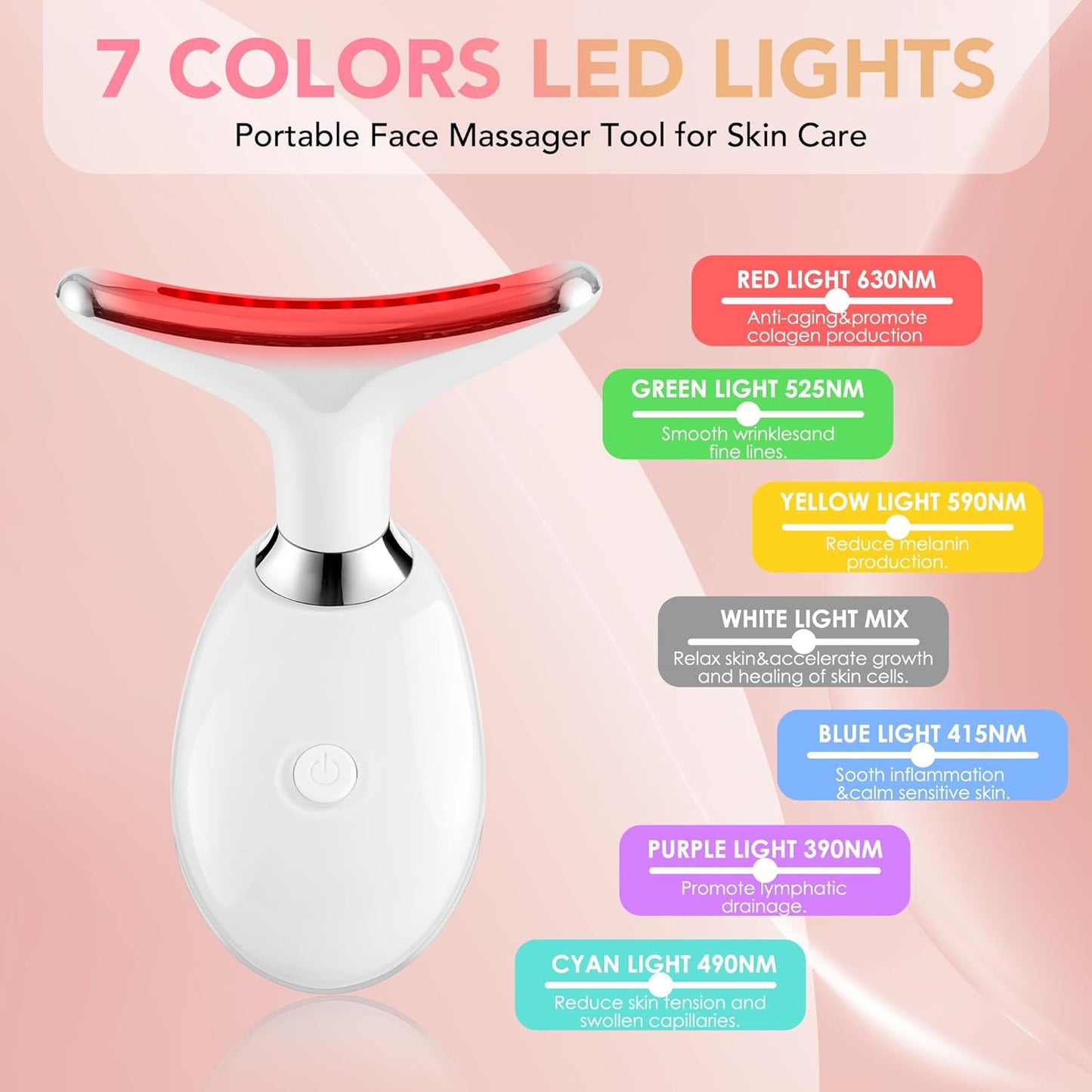 Red-Light-Therapy-for-Face, Facial Massager Wand with 7 Color - Birthday, Christmas, Mothers Day, Valentines Day, Self Care Gifts for Her Women Mom Best Friend Wife Teacher (White)