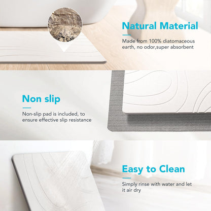 32 * 20 Large Stone Bath Mat for Bathroom Quick Dry Diatomaceous Earth Bath Mat, Non Slip Bathroom Shower Floor Mat Modernized Magic Water Absorbing Diatomite Stone Drying Bathmat White
