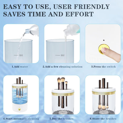 Makeup Brush Cleaner,Low noise and 8000 RPM Electric Makeup Brush Cleaner Machine for Deep Cleaning,Automatic Spinning Cosmetic Brush Cleaner for All Size Makeup Brushes and Sponges(White)