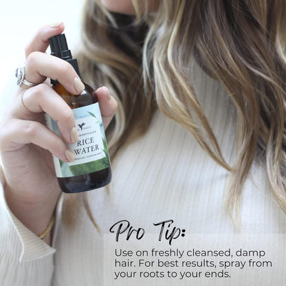 Rice Water For Hair Growth by Baja Basics, Thickness, Strength, Shine - Leave-in Conditioner for Scalp, Dry Split End Moisturizer - Fermented Rice Water Spray for Curly, Straight, Thick, Thin Hair 4oz