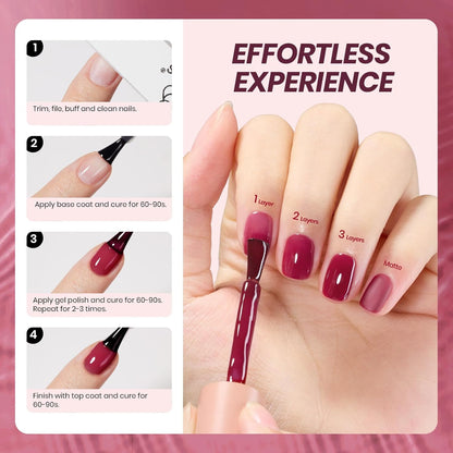 Beetles Burgundy Red Gel Nail Polish - 15ML Wine Red Neutral Cherry Color Jelly Fall Gel Polish Soak Off UV Translucent Effect Blushed Wine Series Manicure Gift for Women