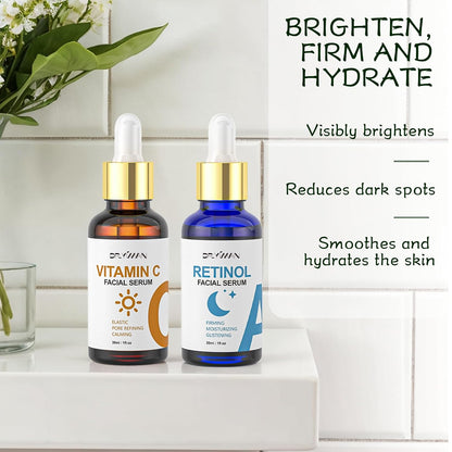 Dr. Yiman Vitamin C and Retinol Facial Essence Set - Anti-Aging Essence Liquid, Brightening and Anti-Wrinkle Set,use for day and night.