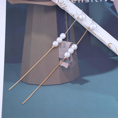 Vintage Pearl Dangle Earrings Long tassel pearl earrings Gold Pearl Chain Earrings Pearl Wedding Drop Earrings Jewelry for Women