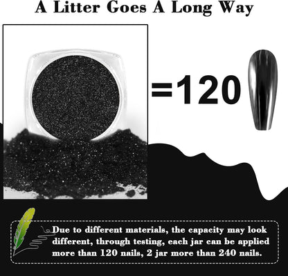 Allstarry Chrome Nail Powder 2pcs Black Silver Metallic Mirror Effect Dust Glitter Glazed Manicure Decoration Reflective Pigment for Gel Polish Nail Art Decoration- Milky Trajectory