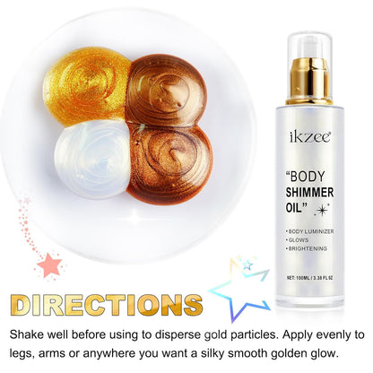 Body Glow Shimmer Oil 100ml, Moisturizing Long Lasting Face Brightener, Waterproof Liquid Illuminator, Highlighter for Summer Tanning (#01 Silver)