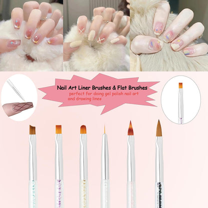 11Pcs Nail Art Brush Set, Dual Tipped Silicone Nail Tools, Nail Art Sculpture Pen, Crystal Handle Liner Brushes, Acrylic & Gel Nail Brush, Dotting Pens for Home and Professional Nail Salon