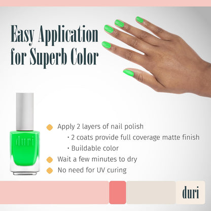 duri 159N Piranha - Neon Lime Green Nail Polish, Matte Finish, Quick Drying, 0.45 Fl Oz