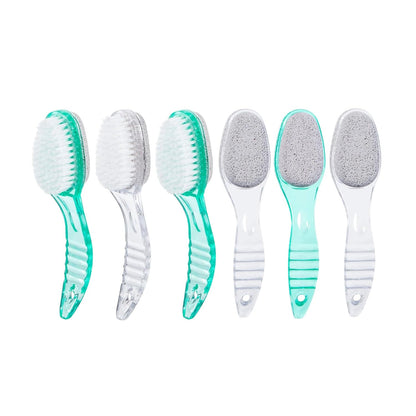 6 Pcs Foot Brush for Shower with Handle 2 in 1,Ooloveminso Large Foot Pumice Stone Brush Scrubber Foot File Calluses Remove Suitable for Horniness Foot Spa,Foot Care Smooth Skin (Green&Transparent)