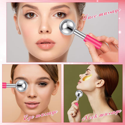 Baderke 2 Pcs Ice Globes for Face Stainless Steel Cooling Globes Unbreakable Cooling Roller Women Ice Balls Cryo Sticks Face Skin Care for Dark Circles, Puffiness(Silver (pink Handle))