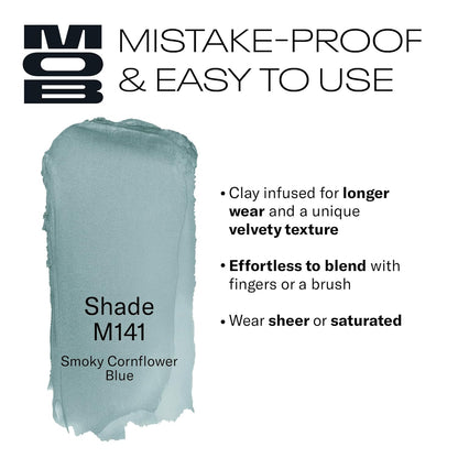 MOB Beauty Cream Clay Eyeshadow M141 – Smoky Cornflower Blue | Skincare-Infused, Vegan, Blendable Cream-to-Velvet Finish, Buildable Pigment, Clean Eyeshadow in Sustainable, Biodegradable Compact