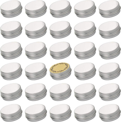 0.5 oz Screw Top Aluminum Tin Jar with Screw Lid and Blank Labels (Silver - Pack of 32)
