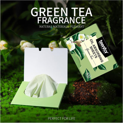 Teenitor Oil Blotting Sheets for Face, 2400 Sheets Oil Absorbing Sheets for Face, Green Tea Oil Absorbent Pads Oil Blotting Paper for Oily Skin, Face Oil Wipes Oil Sheets for Women Men, Large 10cmx7cm
