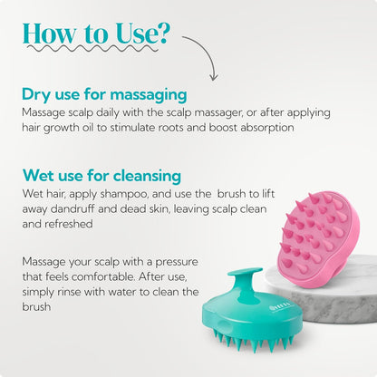 HEETA Hair Scalp Massager Shampoo Brush 2 Pack, Soft Silicone Bristles to Remove Dandruff, Waterproof Hair Scrubber for Both Wet Dry Use, Suitable for Men & Women (Green & Pink)