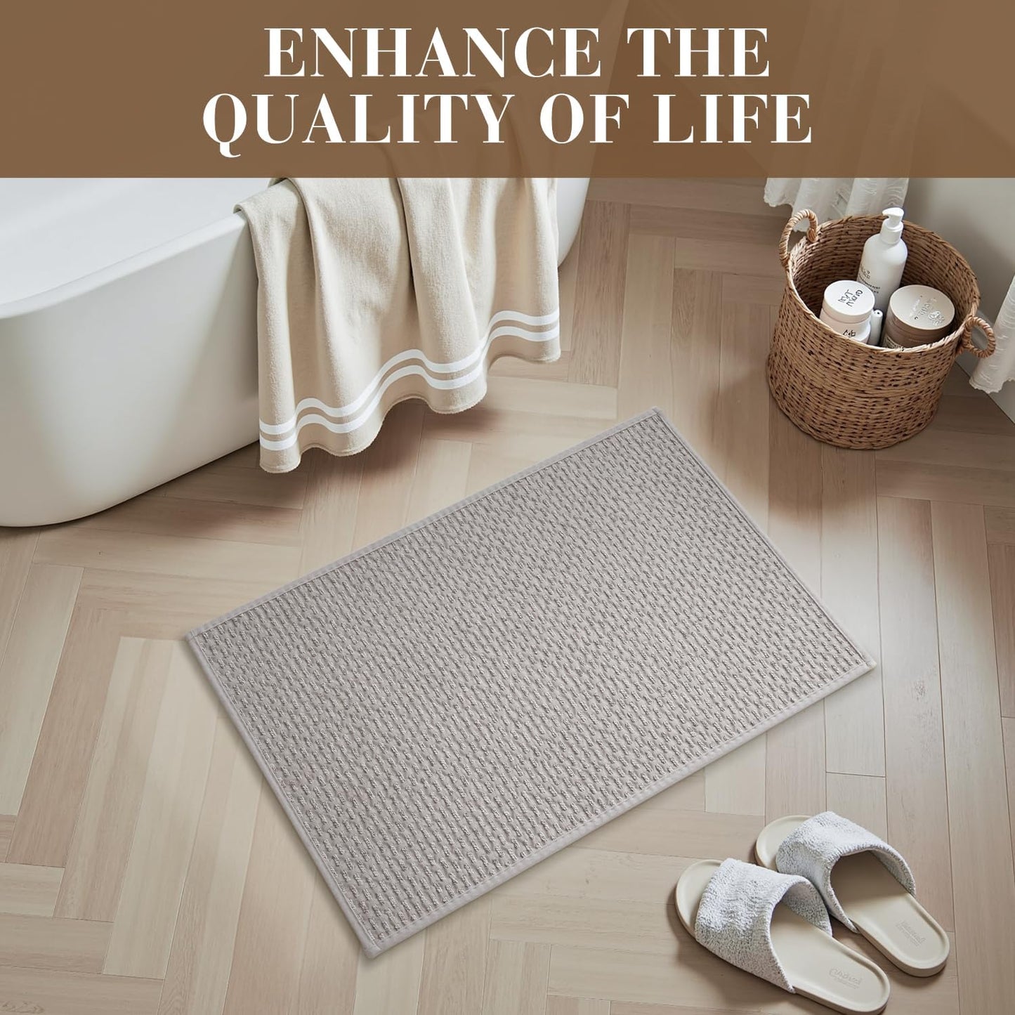 RESARE Non Slip Bath Mat - Machine Washable Bathroom Rugs, Super Absorbent, Quick Dry, Ultra Soft, 17"x30", Light Grey