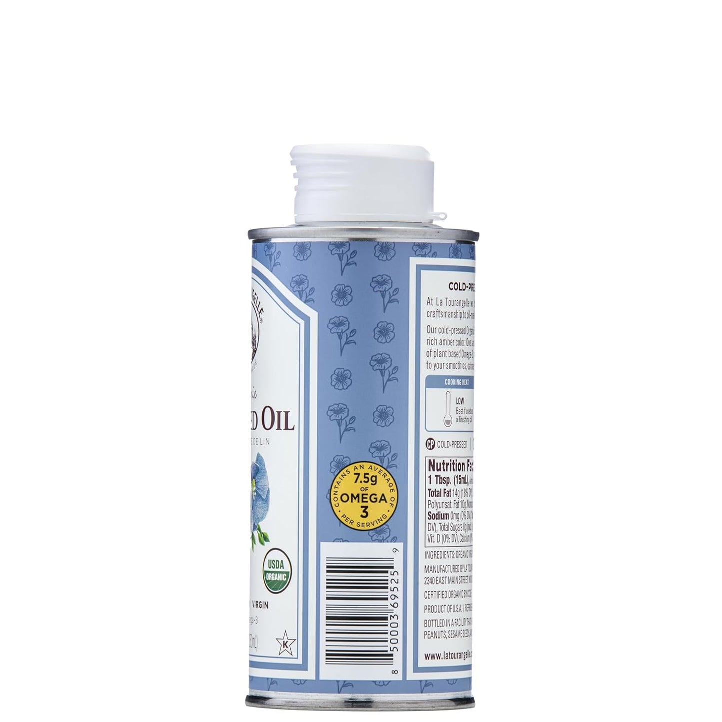 La Tourangelle, Organic Flaxseed Oil, Essential Omega-3 to Improve Heart Health, Vegan, Non-GMO, Gluten-Free, Kosher, Cast Iron Seasoning, 8.45 Fl Oz