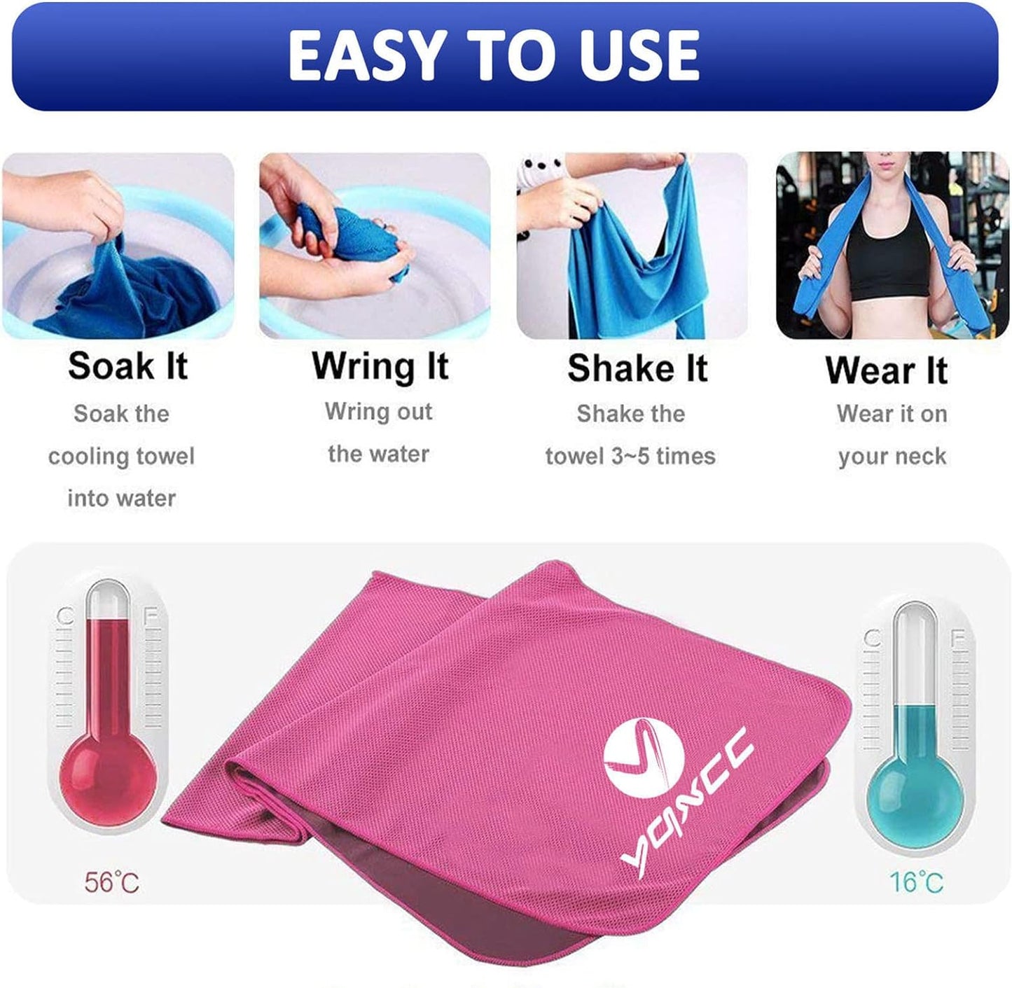 YQXCC Cooling Towels | 4 Pack 40"x12" | Cool for Neck | Microfiber Soft Breathable Chilly | for Sports, Yoga, Golf, Gym, Camping, Running, Workout & More Activities