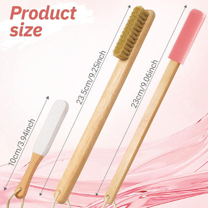 Long Handle Toe Gap Cleaning Brush+Body Shower Brush+Foot Grinder, Silicone Foot Scrubber for Shower, Feet Cleaner Scrub Foot Care for Seniors,Elderly, Men and Women,Pink