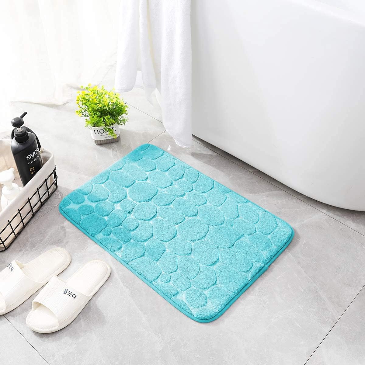 YIHOUSE Memory Foam Bath Mat Cobblestone Bathroom Rugs Super Water Absorbent Bath Mats for Bathroom Machine Washable Bath Rugs(20 x 32,Teal)