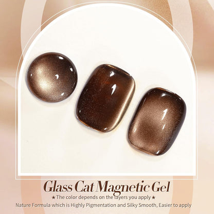 BORN PRETTY Cat Magnetic Eye Gel Nail Polish,Brown Jelly Glass Magnetic Gel Polish Glitter Soak Off Nail Art Salon Manicure Home Gift 15ml
