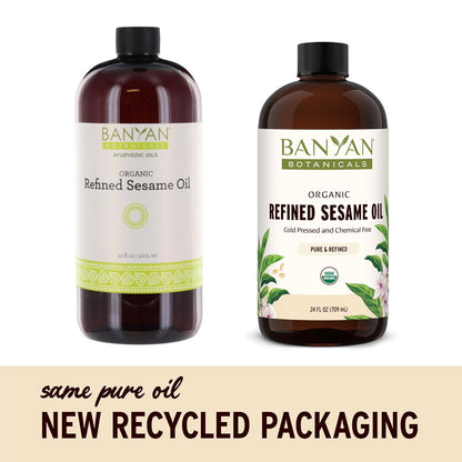 Banyan Botanicals Refined Sesame Oil – Organic Sesame Oil for Skin, Body, Hair & More – Multiple Sizes – 24 oz – Non GMO Sustainably Sourced Vegan
