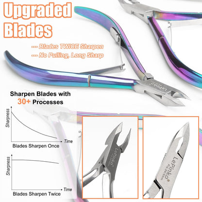 LePinko 4 Packs Upgraded Cuticle Trimmer kit, Sharp Dead Skin Clipper, Labor-Saving Cuticula Remover for Fingernail Toenail, Manicure Pedicure Tool for Women Men, 5mm Jaw, Rainbow Color