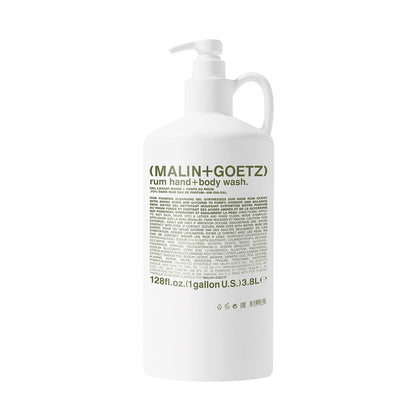 MALIN+GOETZ Rum Hand + Body Wash, 128 Fl. Oz. – Allows Up to 15 Refills, Natural Cleansing, Purifying & Hydrating for Women & Men, For All Skin Types, No Stripping or Drying, Cruelty-Free & Vegan