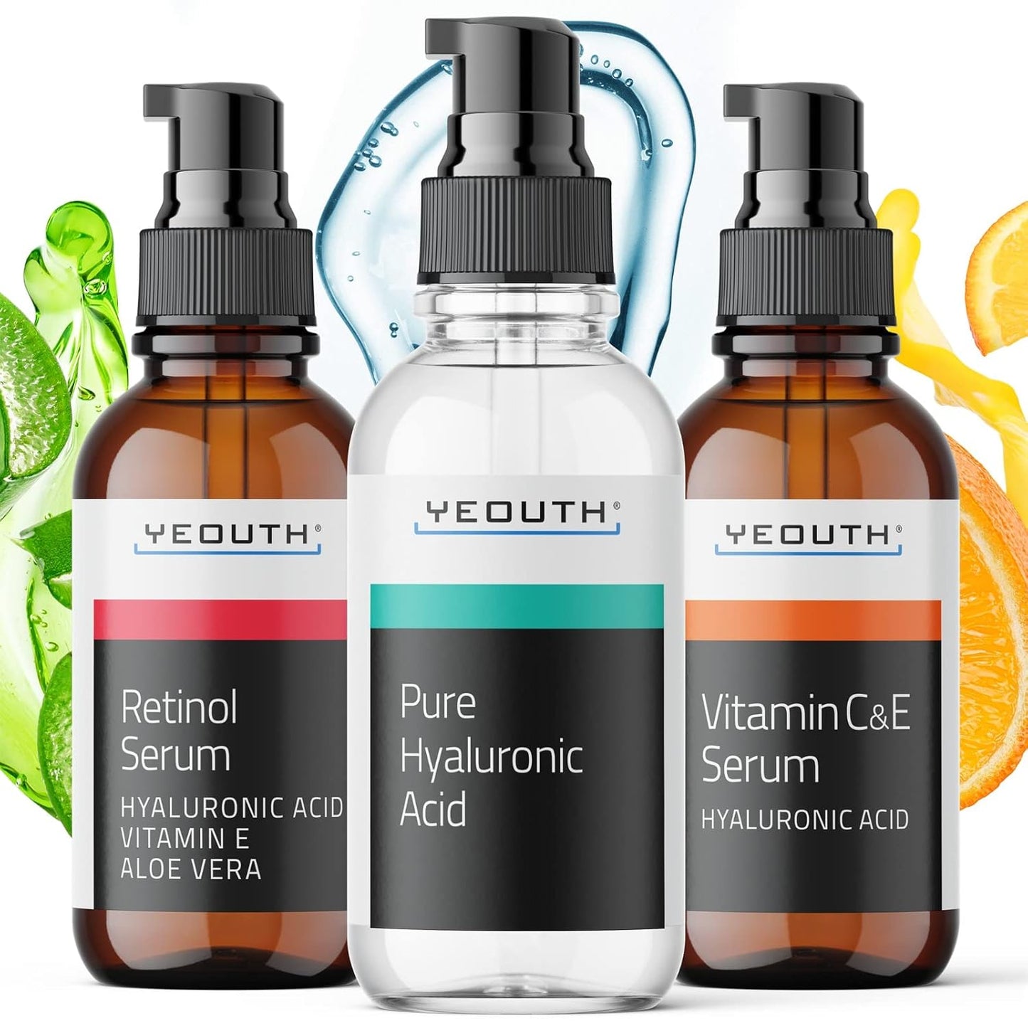 YEOUTH Retinol Serum for Face, Vitamin C Serum for Face with Hyaluronic Acid Serum for Face, Retinol for Face Serum, Vitamin C Face Serum for Women, Skin Care Set 3x1 oz