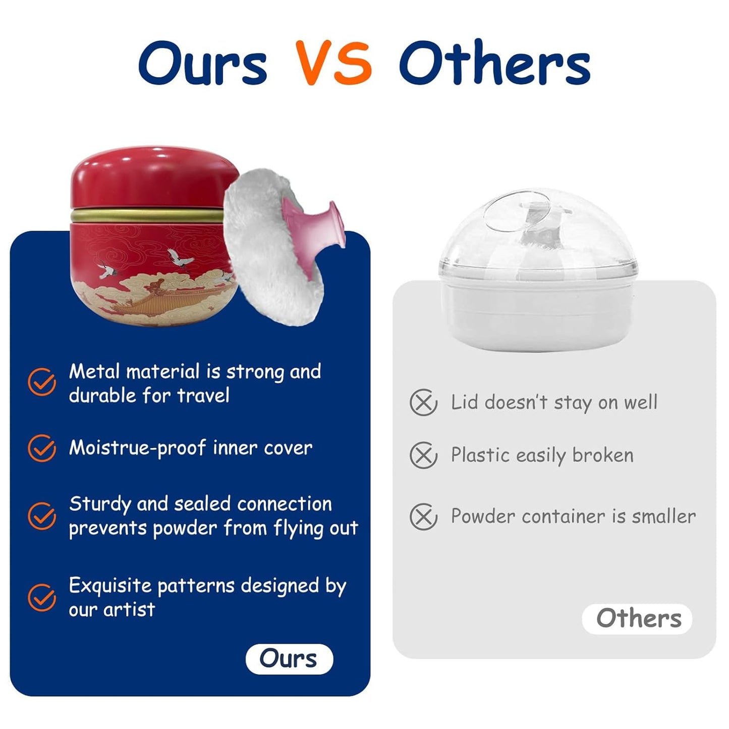 Body Powder Puff and Container for Dusting Powder, Women Powder Puff and Powder Case for Bath and Travel (Crane Red)