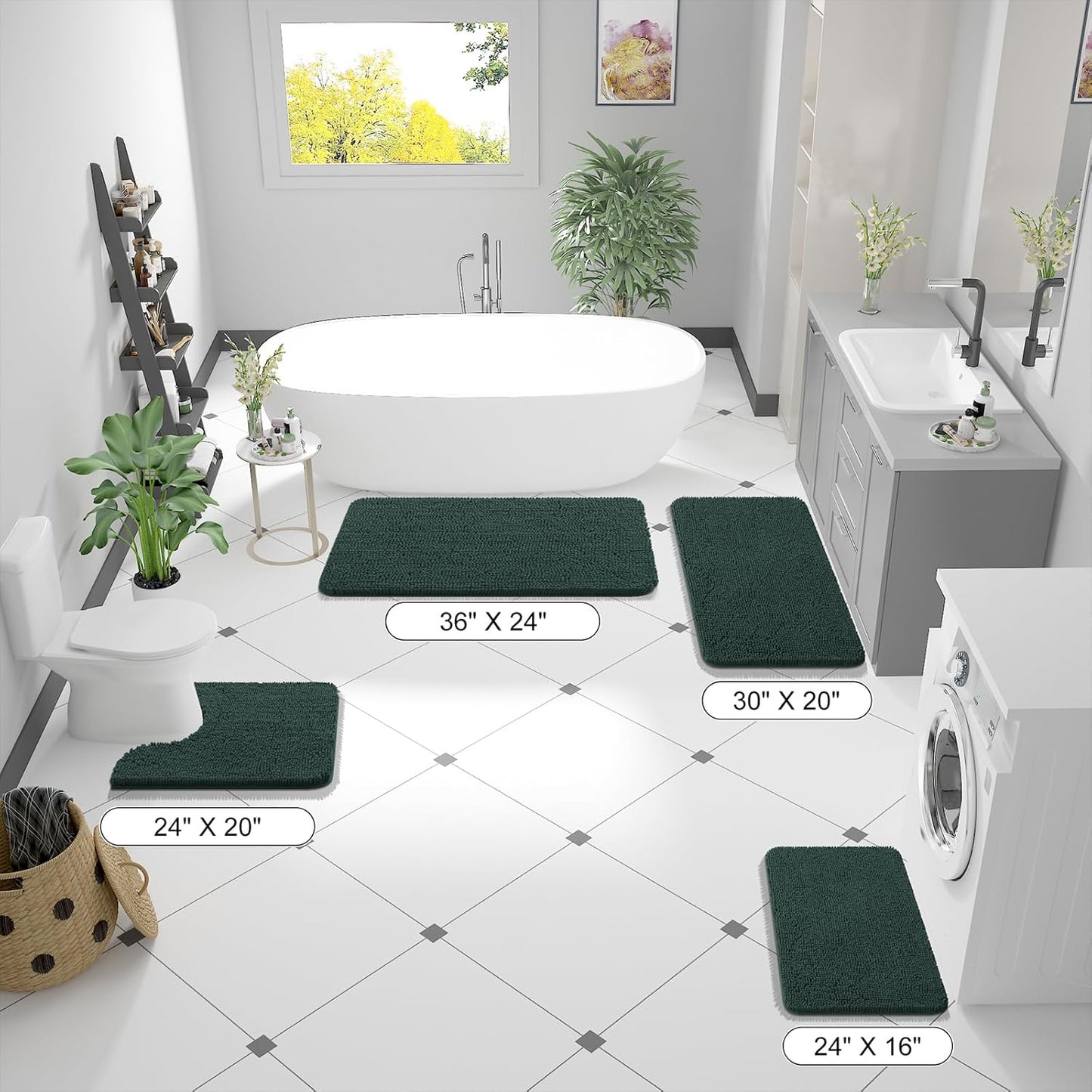 OLANLY Bathroom Rugs 47x17, Extra Soft Absorbent Chenille Bath Rugs, Rubber Backing Quick Dry, Machine Washable Bath Mats for Bathroom Floor, Tub and Shower, Home Decor Accessories, Blackish Green