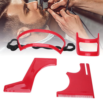 Beard Shaper Tool Kit for Beard Shaping & Styling with inbuilt Comb, Beard Styling Cutting Hairline Grooming Red Plastic Beard Template Set Shape Beard Lines, Beard Lineup