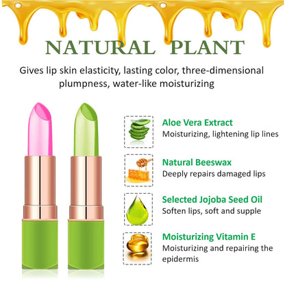 2 Pieces Aloe Vera Lipstick,Long Lasting Moisturizing Lip Balm,Nourishing Lip stick,Lipstick,Lip Balm,Magic Temp Color Change,Waterproof Lip Gloss Matte Makeup